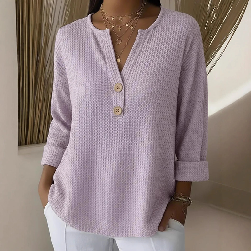👚Top-Auswahl – Henley-Shirt mit V-Ausschnitt und Waffelstruktur – Atmungsaktiver Stoff und vielseitige Unifarben 🌿