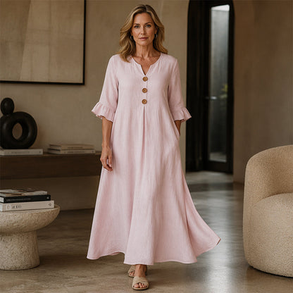 👗Maxikleid für Damen mit V-Ausschnitt und Rüschenärmeln