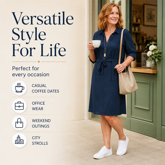 👗 Damen-Shirtkleid mit 3/4-Ärmeln & Gürtel – Figurschmeichelnd, vielseitig & bequem | Perfekt für jeden Anlass