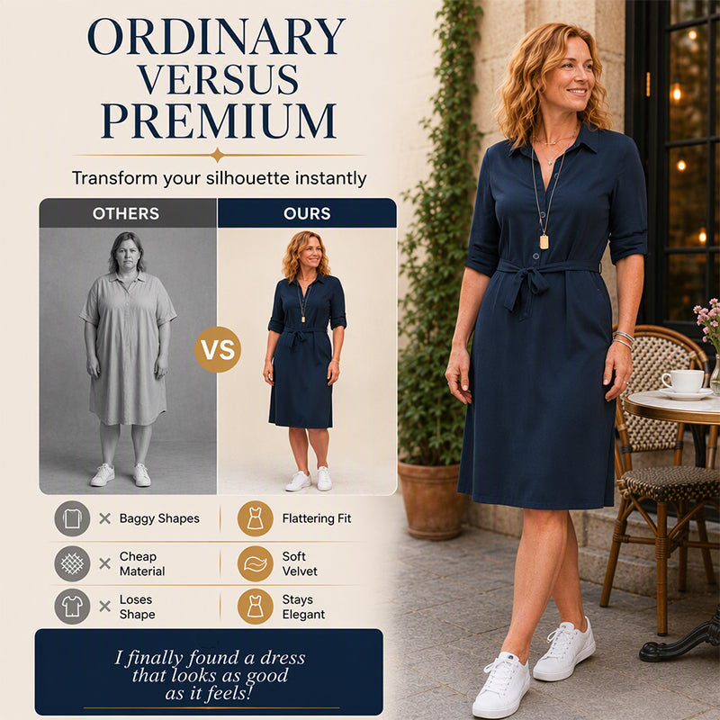 👗 Damen-Shirtkleid mit 3/4-Ärmeln & Gürtel – Figurschmeichelnd, vielseitig & bequem | Perfekt für jeden Anlass