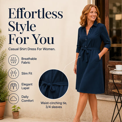 👗 Damen-Shirtkleid mit 3/4-Ärmeln & Gürtel – Figurschmeichelnd, vielseitig & bequem | Perfekt für jeden Anlass