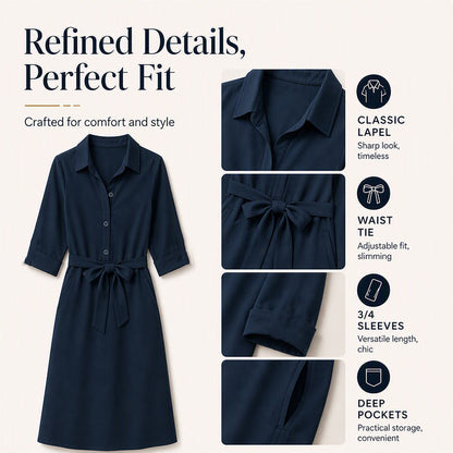 👗 Damen-Shirtkleid mit 3/4-Ärmeln & Gürtel – Figurschmeichelnd, vielseitig & bequem | Perfekt für jeden Anlass