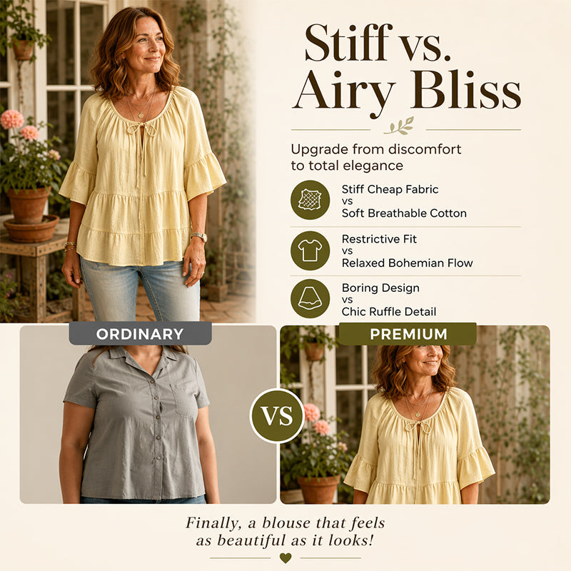 👚 Elegantes Rüschen-Oberteil – 3/4-Ärmel, fließende Bewegung & weicher Baumwollmix – Für einen mühelos schicken Look – Nur heute -50%!