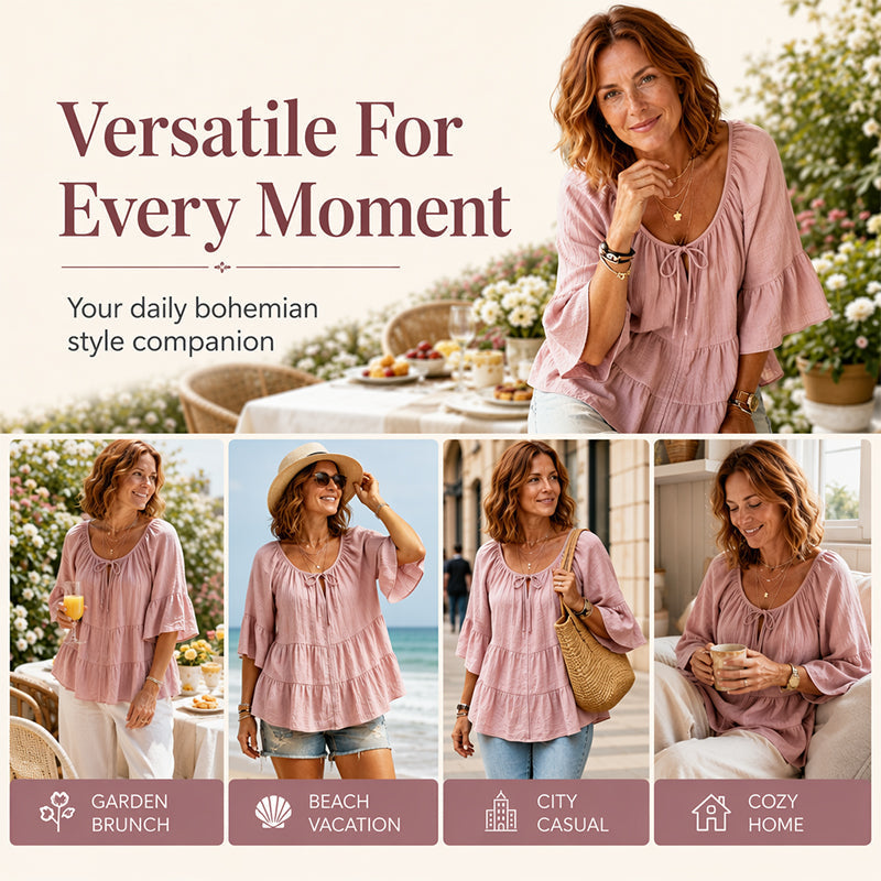 👚 Elegantes Rüschen-Oberteil – 3/4-Ärmel, fließende Bewegung & weicher Baumwollmix – Für einen mühelos schicken Look – Nur heute -50%!