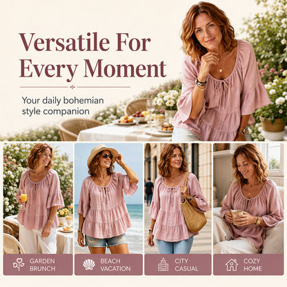 👚 Elegantes Rüschen-Oberteil – 3/4-Ärmel, fließende Bewegung & weicher Baumwollmix – Für einen mühelos schicken Look – Nur heute -50%!