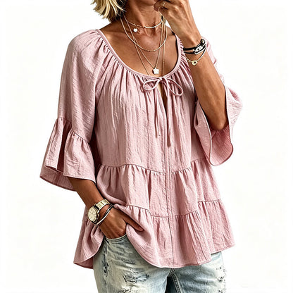 👚 Elegantes Rüschen-Oberteil – 3/4-Ärmel, fließende Bewegung & weicher Baumwollmix – Für einen mühelos schicken Look – Nur heute -50%!