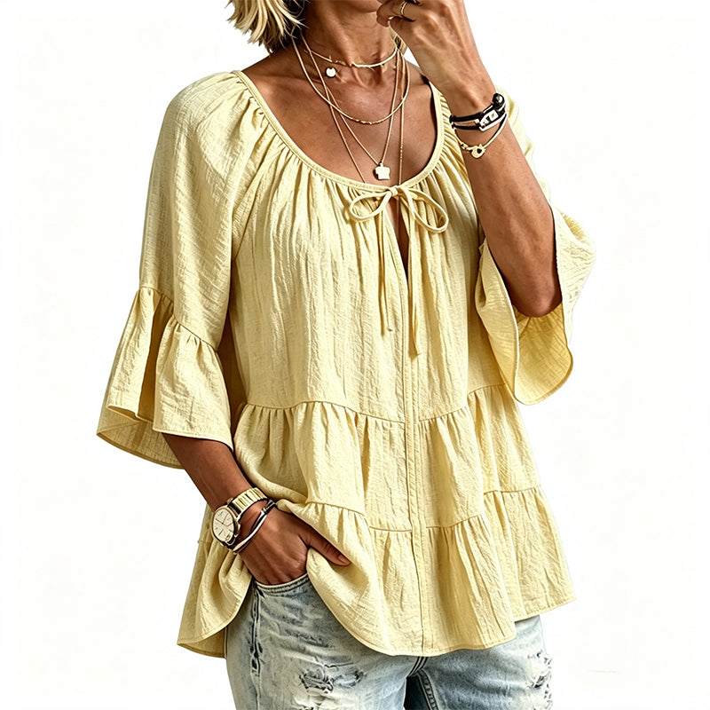 👚 Elegantes Rüschen-Oberteil – 3/4-Ärmel, fließende Bewegung & weicher Baumwollmix – Für einen mühelos schicken Look – Nur heute -50%!