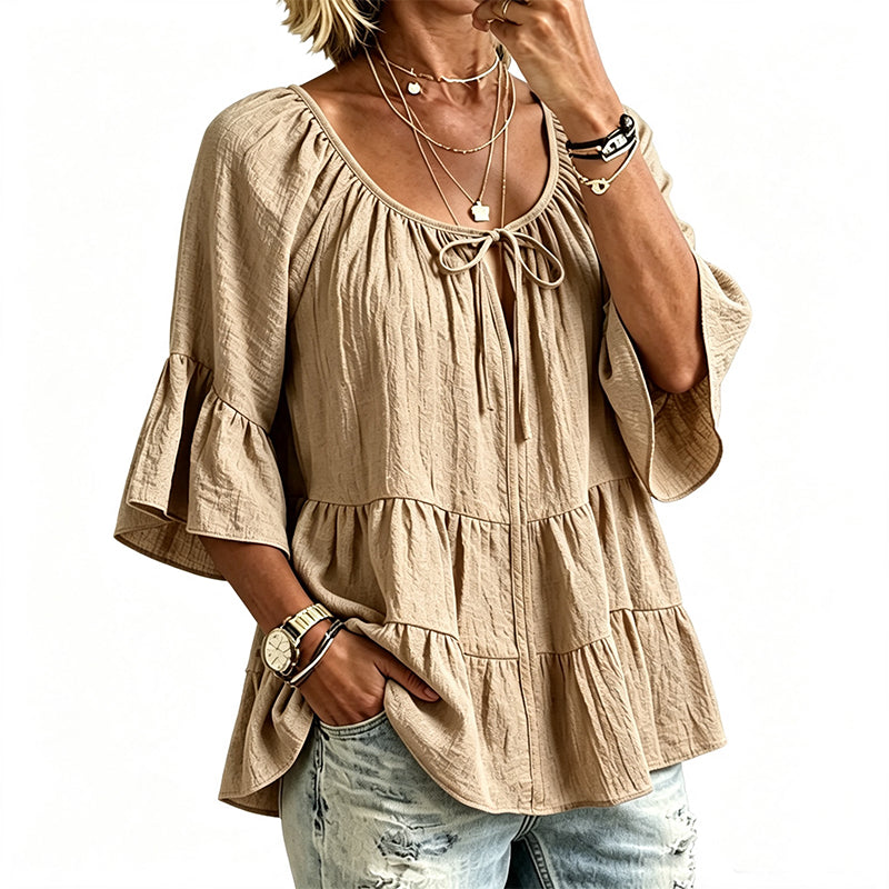 👚 Elegantes Rüschen-Oberteil – 3/4-Ärmel, fließende Bewegung & weicher Baumwollmix – Für einen mühelos schicken Look – Nur heute -50%!