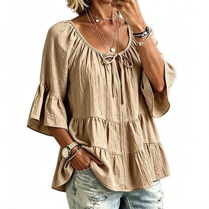 👚 Elegantes Rüschen-Oberteil – 3/4-Ärmel, fließende Bewegung & weicher Baumwollmix – Für einen mühelos schicken Look – Nur heute -50%!