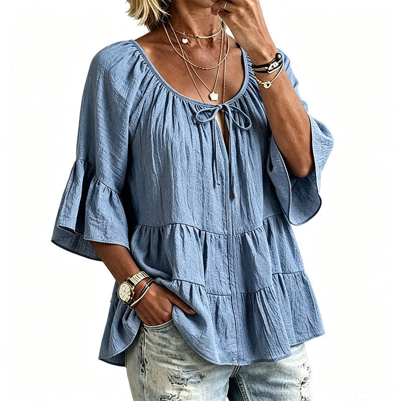 👚 Elegantes Rüschen-Oberteil – 3/4-Ärmel, fließende Bewegung & weicher Baumwollmix – Für einen mühelos schicken Look – Nur heute -50%!