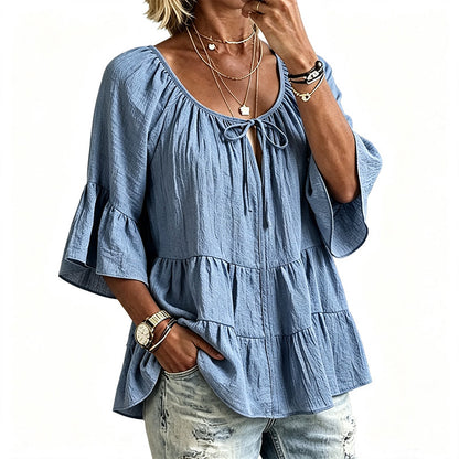 👚 Elegantes Rüschen-Oberteil – 3/4-Ärmel, fließende Bewegung & weicher Baumwollmix – Für einen mühelos schicken Look – Nur heute -50%!