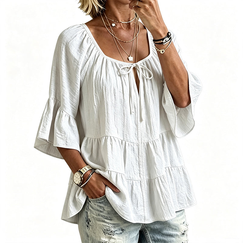 👚 Elegantes Rüschen-Oberteil – 3/4-Ärmel, fließende Bewegung & weicher Baumwollmix – Für einen mühelos schicken Look – Nur heute -50%!