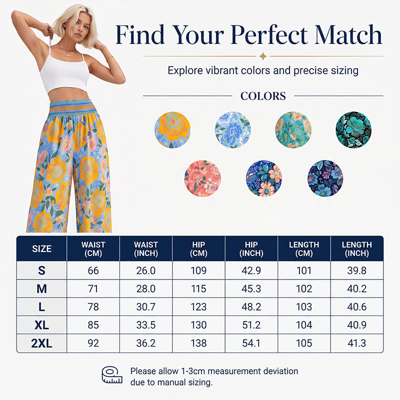 Damen Blumenprint-Hochtaillierte-Weitbein-Hose