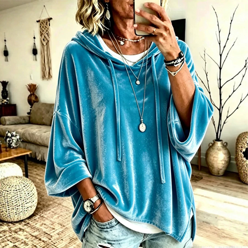 📢🎉50%Rabatt!!!🛍️✨Damen-Sweatshirt aus Samt mit lockerer Passform und Kordelzug
