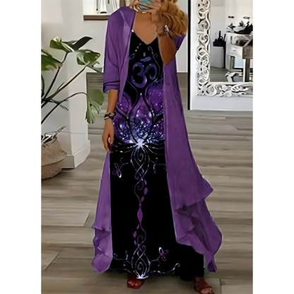 50% RABATT!✨Elegantes Maxikleid mit transparentem Überwurf🍃Leichter Stoff und anmutige Maxilänge für Eleganz im Alltag