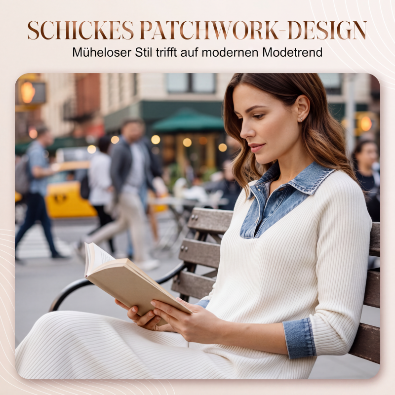 👗 Damen Jeans-Patchwork Strick-Midikleid – Kombination aus Jeans & Strick im angesagten Mix | Bequem, vielseitig & perfekt für den Alltag versandfrei