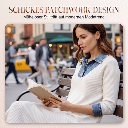 👗 Damen Jeans-Patchwork Strick-Midikleid – Kombination aus Jeans & Strick im angesagten Mix | Bequem, vielseitig & perfekt für den Alltag versandfrei
