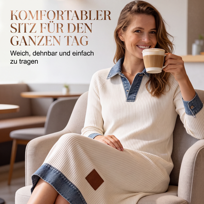 👗 Damen Jeans-Patchwork Strick-Midikleid – Kombination aus Jeans & Strick im angesagten Mix | Bequem, vielseitig & perfekt für den Alltag versandfrei