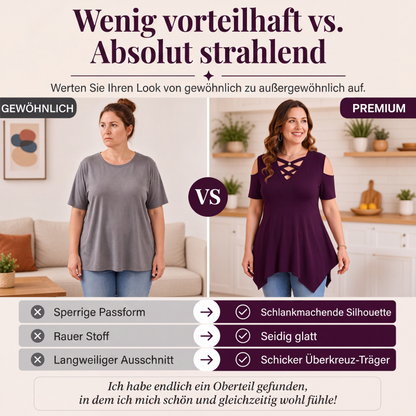 🌸 Überkreuztes V-Ausschnitt-Top mit Cut-Out-Schultern – Modisches Detail, weicher Fall & luftiger Tragekomfort – Perfekt für Alltag, Büro & Date