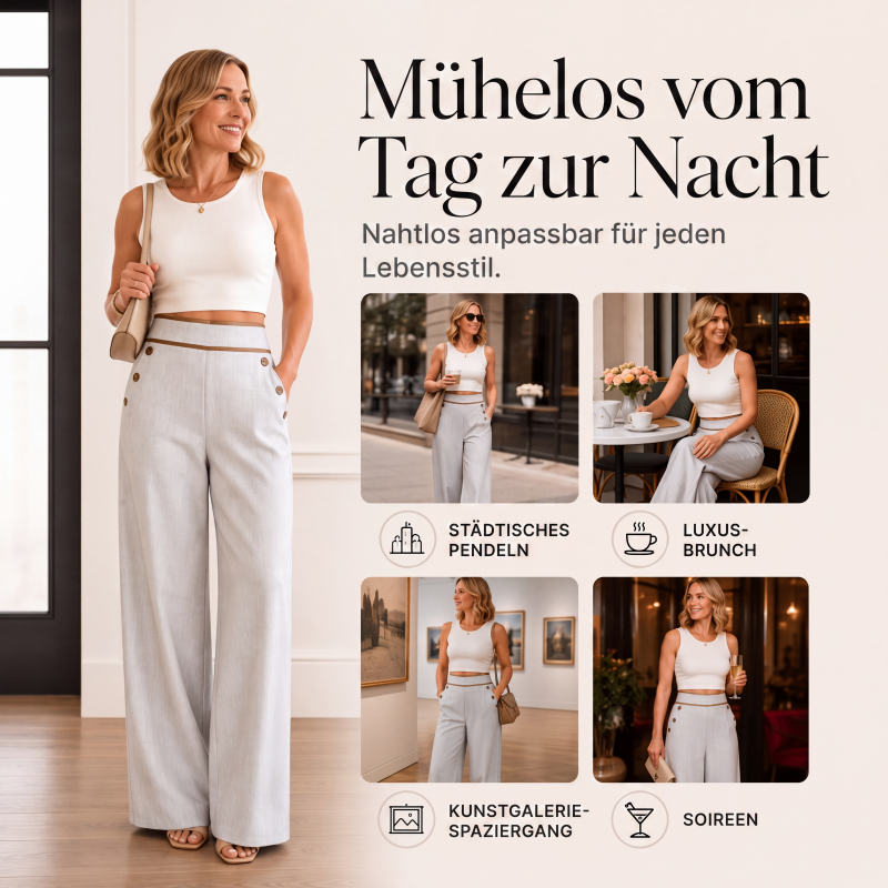 ✨Damen-Hochweitbund-Hosen mit kontrastierenden Besätzen