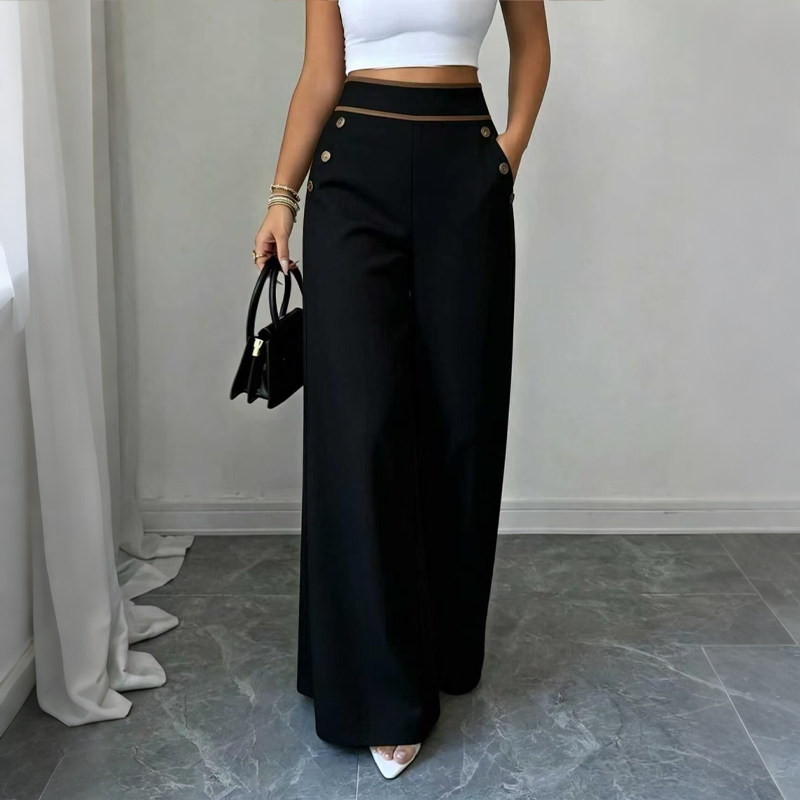 ✨Damen-Hochweitbund-Hosen mit kontrastierenden Besätzen