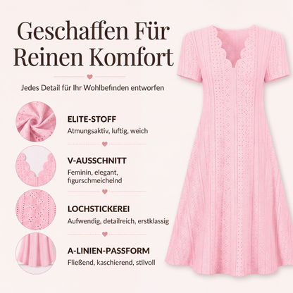 👗50% RABATT - V-Ausschnitt Lochstickerei-Kleid mit Muschelsaum – Leicht & Romantisch für Gartenpartys oder Brunch 🌿