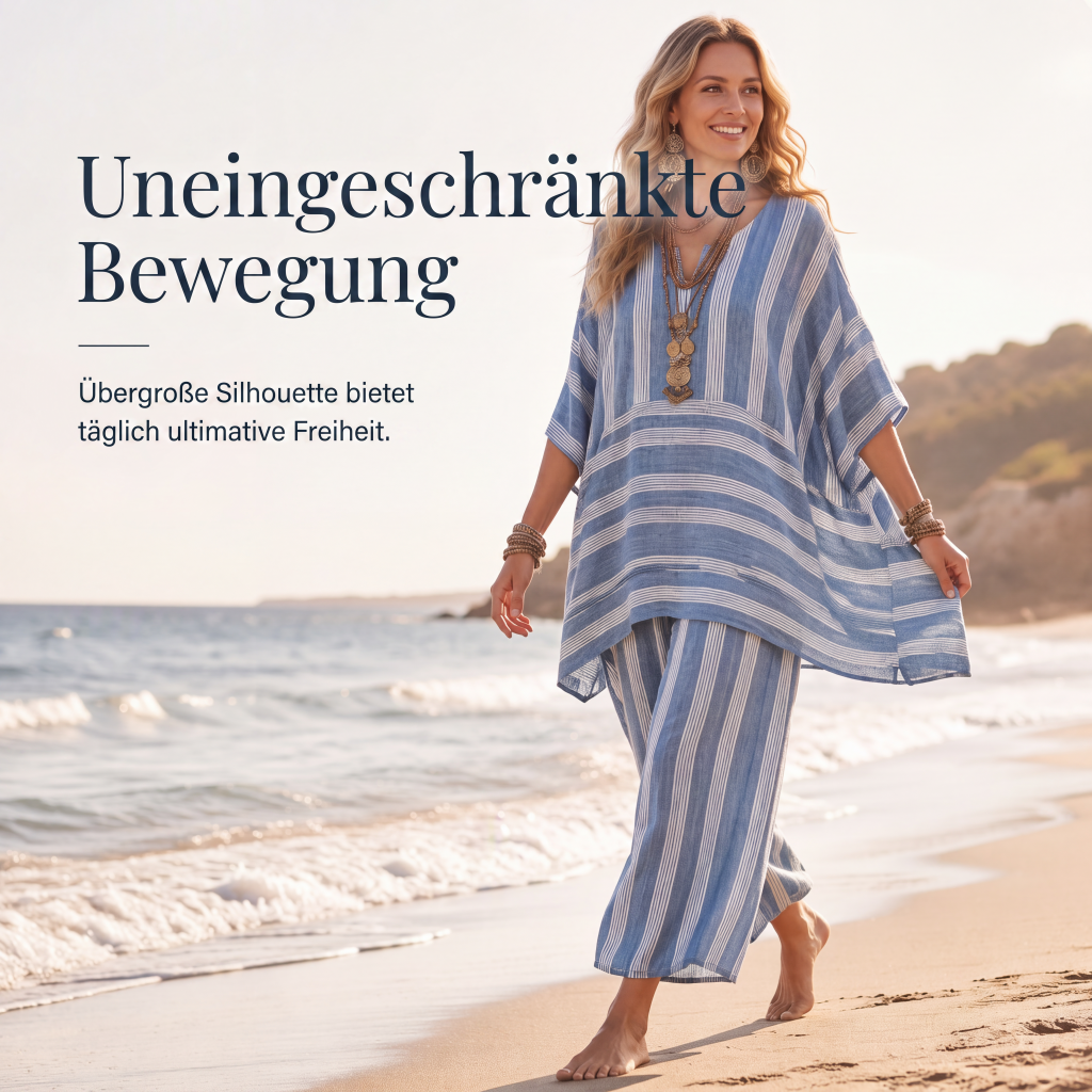 👗Locker sitzendes gestreiftes 2-teiliges Freizeitset mit V-Ausschnitt für Damen