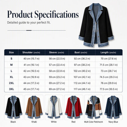50% RABATT! ⭐ Eleganter Damenmantel aus Denim mit geripptem Strick-Einsatz