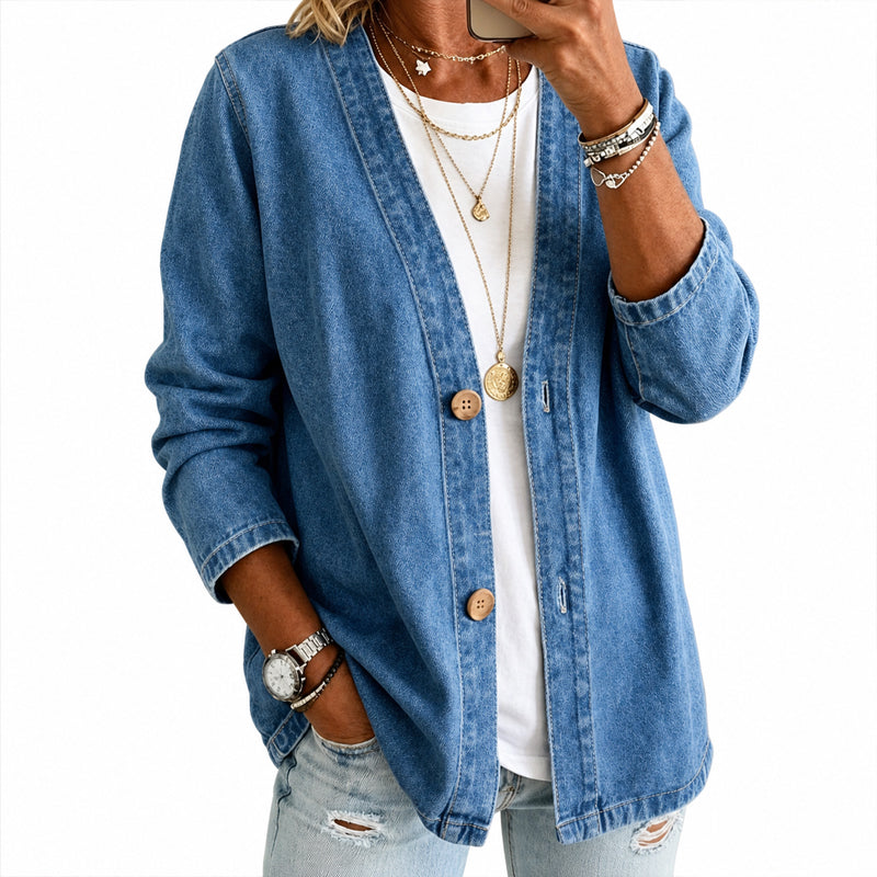 🌸 Kragenlose Strickjacke – Leichter Materialmix, bequemer Schnitt & zeitloses Design – Perfekt für die Übergangszeit & als Layering-Piece versandfrei
