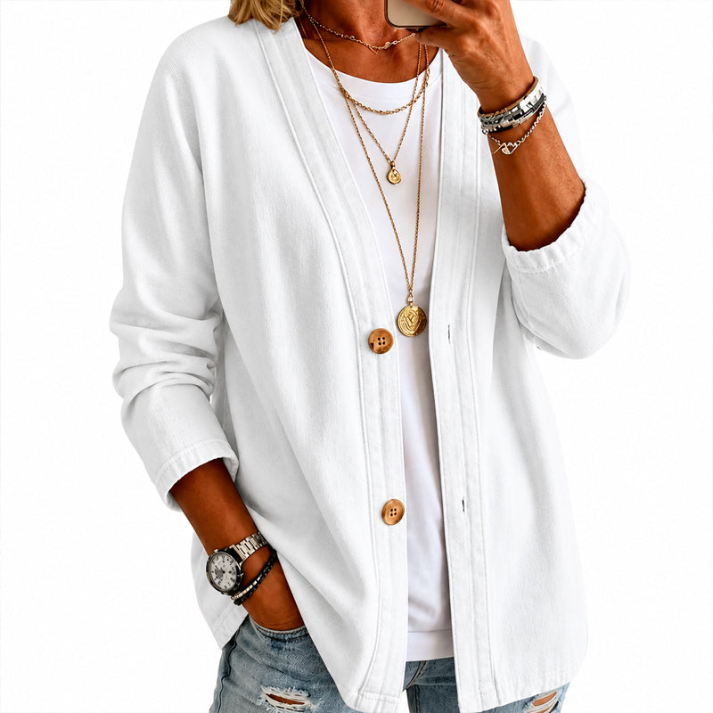 🌸 Kragenlose Strickjacke – Leichter Materialmix, bequemer Schnitt & zeitloses Design – Perfekt für die Übergangszeit & als Layering-Piece versandfrei
