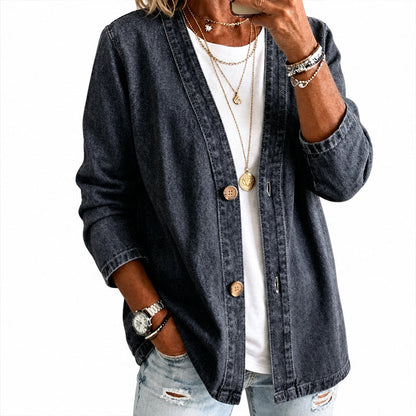 🌸 Kragenlose Strickjacke – Leichter Materialmix, bequemer Schnitt & zeitloses Design – Perfekt für die Übergangszeit & als Layering-Piece versandfrei