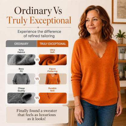 Aktueller Trend⭐👚 Strickpullover mit gewelltem V-Ausschnitt – feminine Details und weiche Textur für einen lässigen Look bei kühlem Wetter
