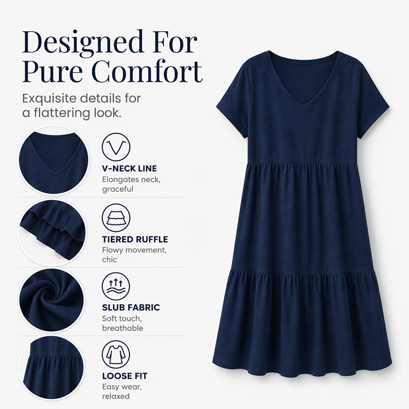 ☀️ Sommerkollektion – 50 % Rabatt ! 👗Damen V-Ausschnitt Gestuftes Rüschenkleid