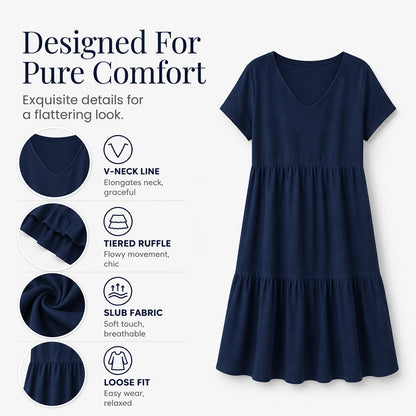 ☀️ Sommerkollektion – 50 % Rabatt ! 👗Damen V-Ausschnitt Gestuftes Rüschenkleid