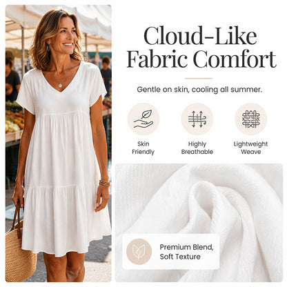 ☀️ Sommerkollektion – 50 % Rabatt ! 👗Damen V-Ausschnitt Gestuftes Rüschenkleid