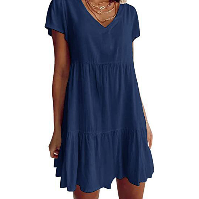 ☀️ Sommerkollektion – 50 % Rabatt ! 👗Damen V-Ausschnitt Gestuftes Rüschenkleid