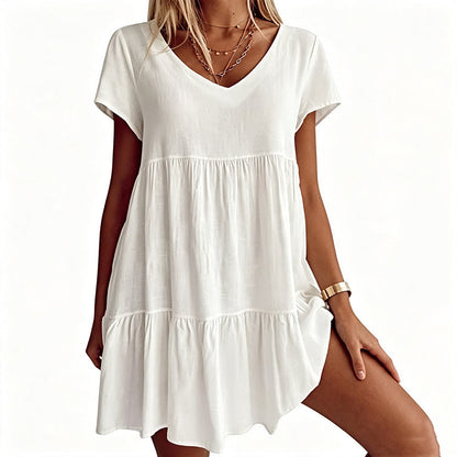 ☀️ Sommerkollektion – 50 % Rabatt ! 👗Damen V-Ausschnitt Gestuftes Rüschenkleid