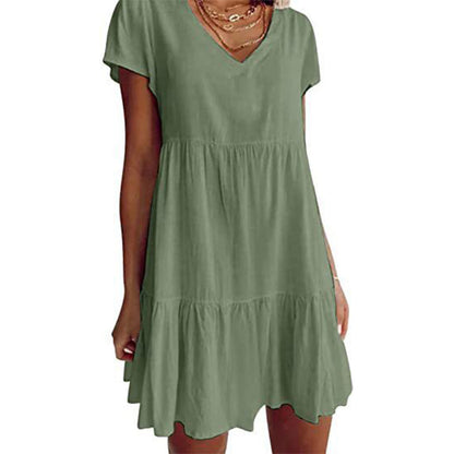 ☀️ Sommerkollektion – 50 % Rabatt ! 👗Damen V-Ausschnitt Gestuftes Rüschenkleid
