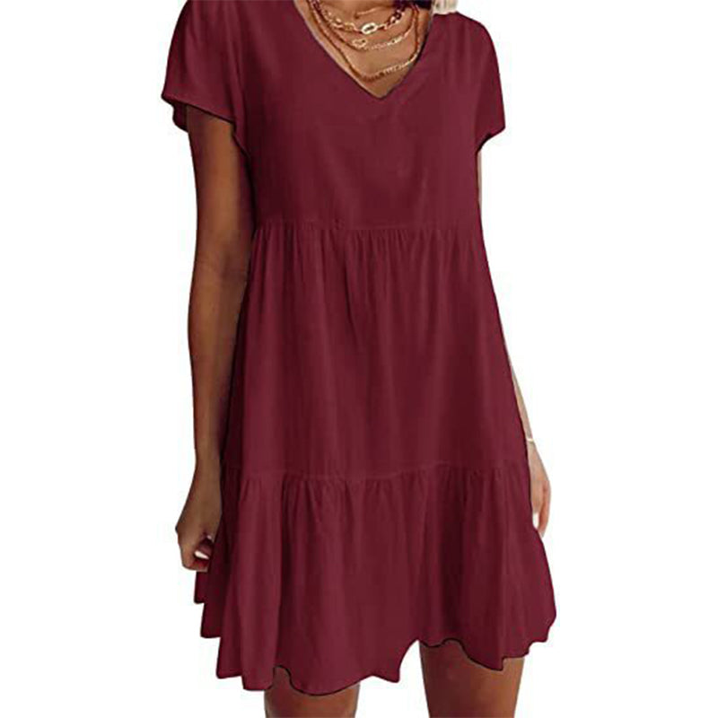 ☀️ Sommerkollektion – 50 % Rabatt ! 👗Damen V-Ausschnitt Gestuftes Rüschenkleid