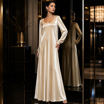 🌸 Langarm-Maxikleid für Damen – Leichter, atmungsaktiver Stoff & femininer Schnitt – Ideal für Frühling, Herbst & elegante Abende