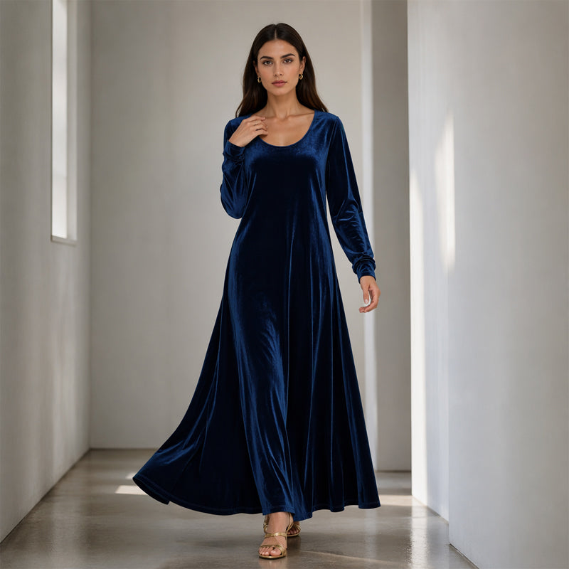 🌸 Langarm-Maxikleid für Damen – Leichter, atmungsaktiver Stoff & femininer Schnitt – Ideal für Frühling, Herbst & elegante Abende