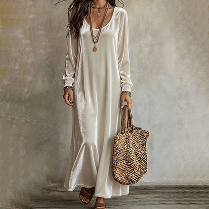 🌸 Langarm-Maxikleid für Damen – Leichter, atmungsaktiver Stoff & femininer Schnitt – Ideal für Frühling, Herbst & elegante Abende