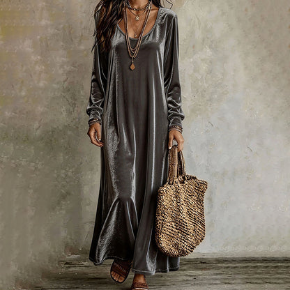 🌸 Langarm-Maxikleid für Damen – Leichter, atmungsaktiver Stoff & femininer Schnitt – Ideal für Frühling, Herbst & elegante Abende
