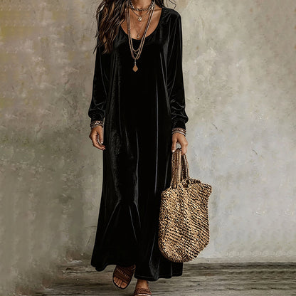🌸 Langarm-Maxikleid für Damen – Leichter, atmungsaktiver Stoff & femininer Schnitt – Ideal für Frühling, Herbst & elegante Abende