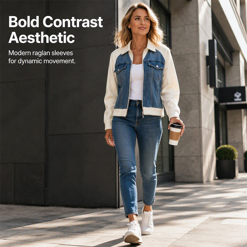 📢📢50% Rabatt!!! 🎉✨ NEUHEIT: Damen-Jacke aus kreativem Denim-Splicing – Modische Denim-Splicing-Jacke, edgy Streetwear-Design und weicher Stoff – perfekt für einen coolen Look im Alltag & in der Freizeit. Jetzt -50%!