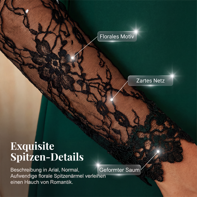 🌸 A-Linien-Kleid mit Spitzenärmeln – Leichter, fließender Stoff & femininer Wasserfallausschnitt – Ideal für warme Tage & festliche Anlässe