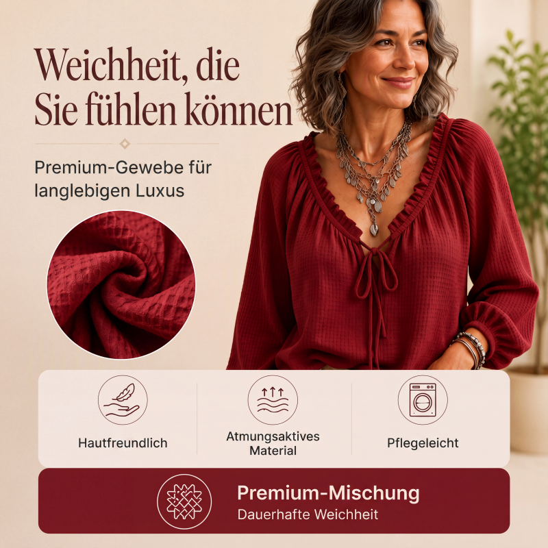 👚 Locker sitzende Damenbluse mit Rüschen & Bindekragen – Romantischer Look, weicher Stoff & vielseitig kombinierbar | Perfekt für Alltag, Büro & besondere Anlässe – Jetzt -50%!