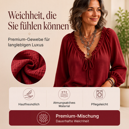 👚 Locker sitzende Damenbluse mit Rüschen & Bindekragen – Romantischer Look, weicher Stoff & vielseitig kombinierbar | Perfekt für Alltag, Büro & besondere Anlässe – Jetzt -50%!