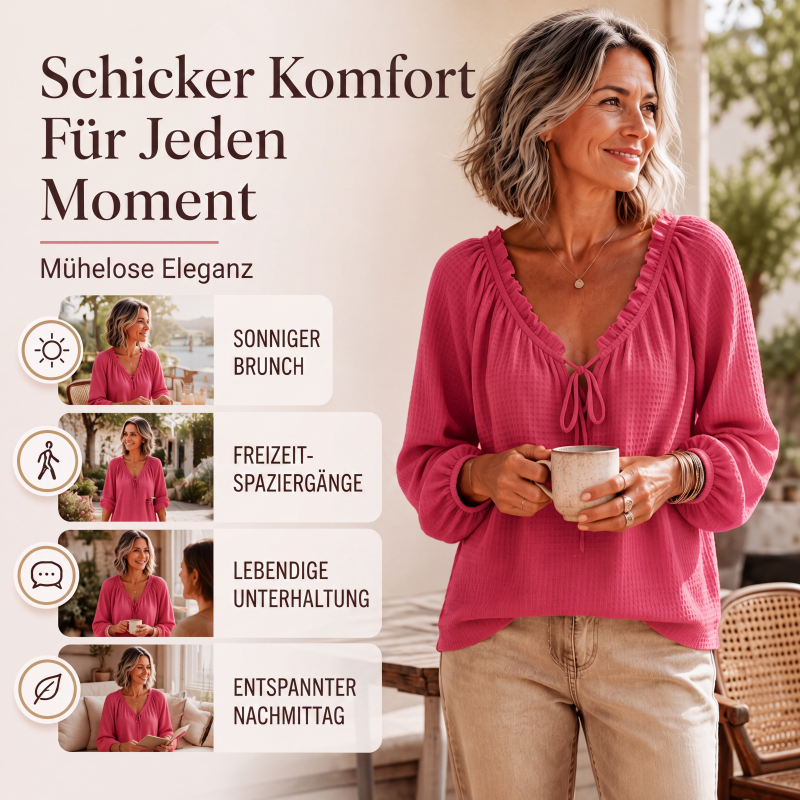 👚 Locker sitzende Damenbluse mit Rüschen & Bindekragen – Romantischer Look, weicher Stoff & vielseitig kombinierbar | Perfekt für Alltag, Büro & besondere Anlässe – Jetzt -50%!
