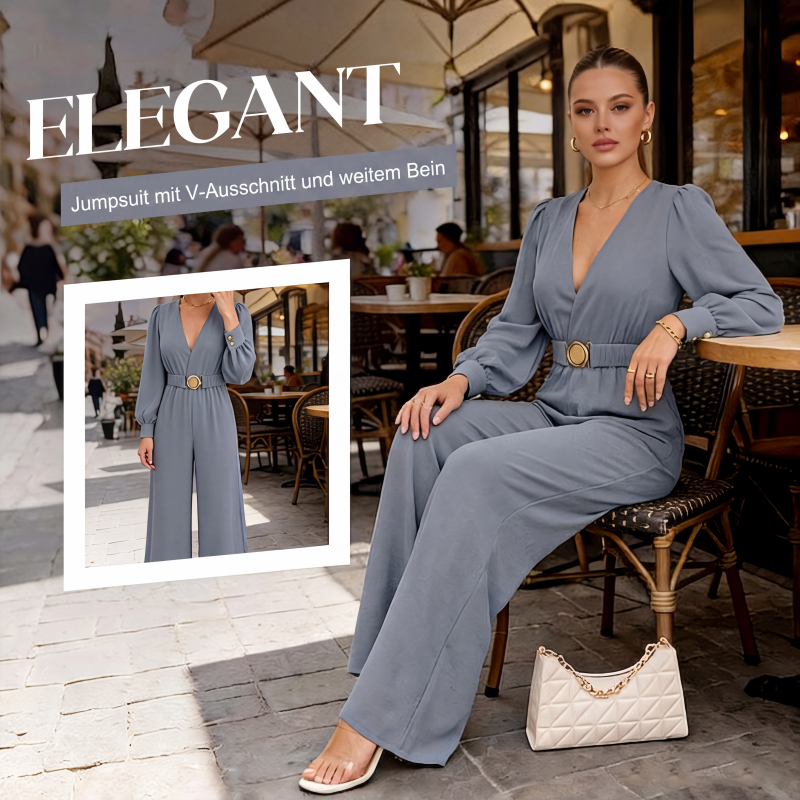 👗 Eleganter Jumpsuit mit V-Ausschnitt, weitem Bein & Gürtel – Figurschmeichelnd, vielseitig & stilvoll | Perfekt für Büro, Events & besondere Anlässe – Jetzt -50%